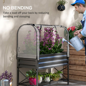 Raised Garden Bed with Cover, Metal Elevated Planter Box with Bottom Shelf and Liner, Black – view 6