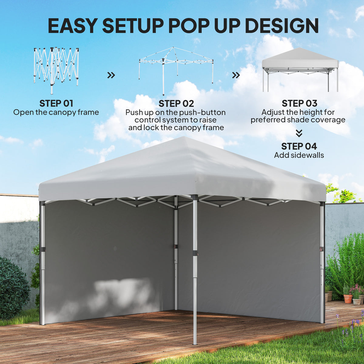 10' x 10' Pop Up Canopy with Sidewalls, Roller Bag, Height Adjustable Instant Tent for Outdoor, Garden – view 25