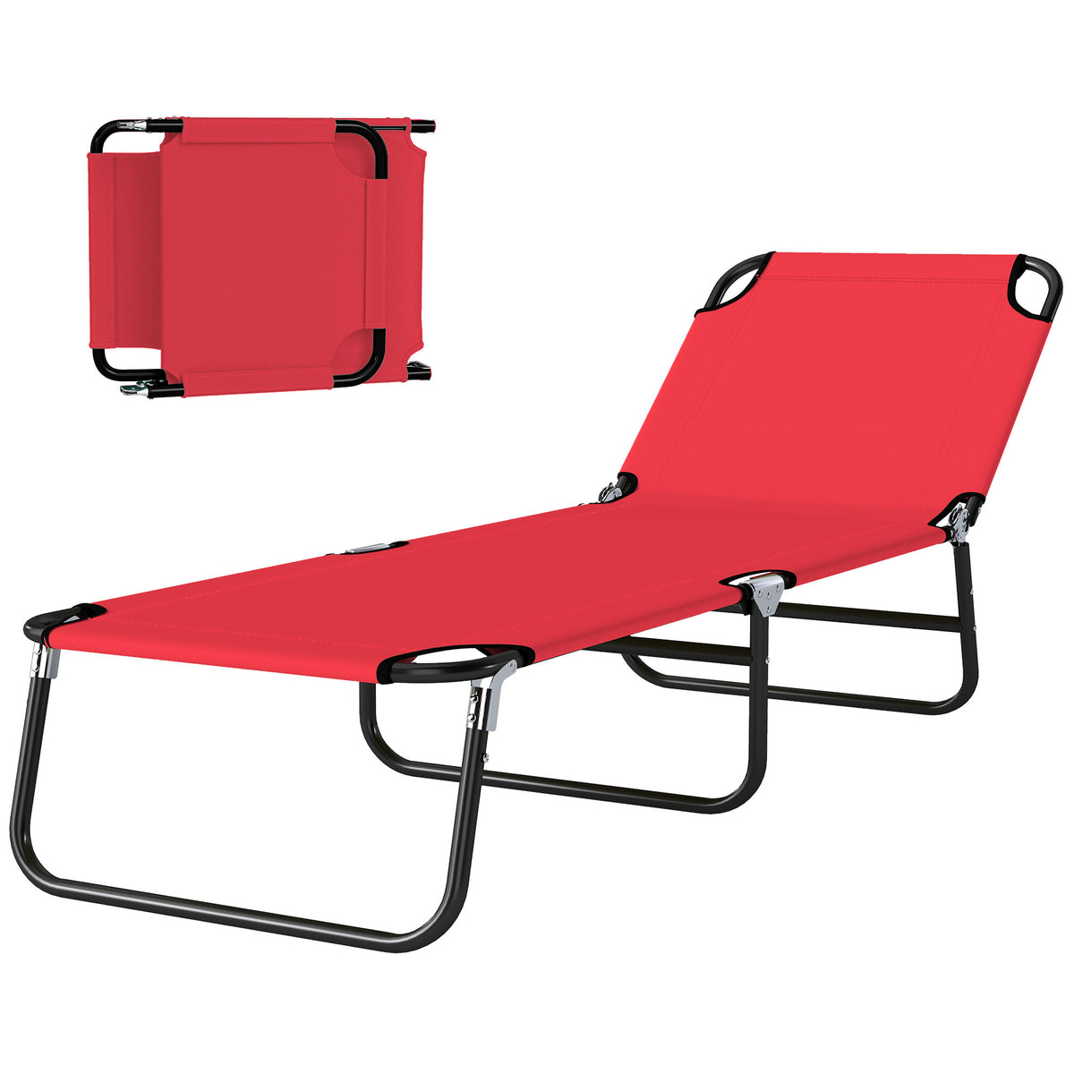 Outdoor Folding Lounge Chair, Steel Tanning Chair with Reclining Back, Breathable Mesh for Beach, Yard, Patio, Green