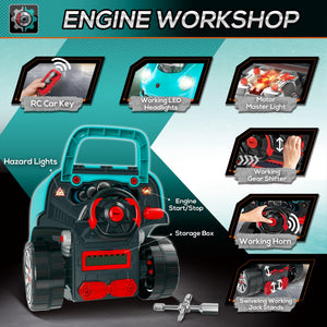 Mechanic Kids Truck Engine Toy Set, Car Service Play Set, Teal