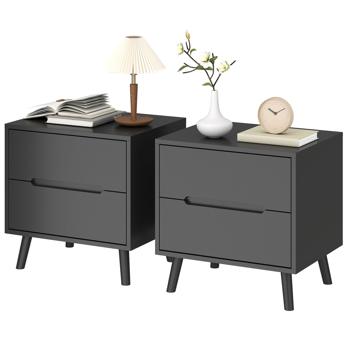 Nightstand, Bedside Table with 2 Drawers, Modern Side End Table with Solid Wood Legs for Bedroom, White – view 15