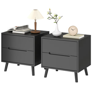 Nightstand, Bedside Table with 2 Drawers, Modern Side End Table with Solid Wood Legs for Bedroom, White – view 15