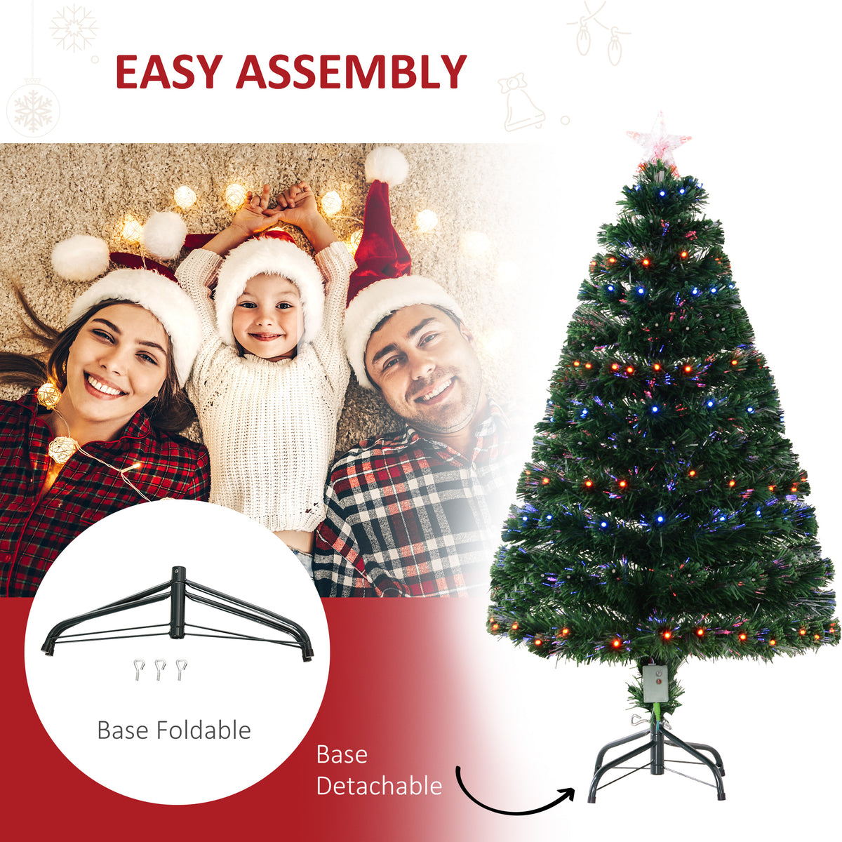 4ft Prelit Artificial Optical Xmas Tree Spruce Hinged Full Tree