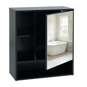 Wall-Mounted Mirror Cabinet with 2 Hidden Shelves and 3 Open Compartments-Black view 4