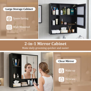 Wall-Mounted Mirror Cabinet with 2 Hidden Shelves and 3 Open Compartments-Black view 8