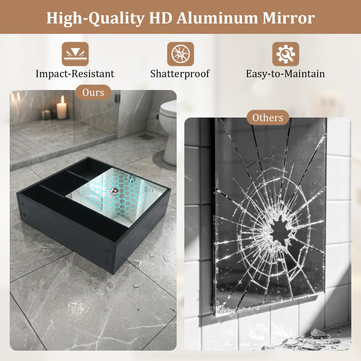 Wall-Mounted Mirror Cabinet with 2 Hidden Shelves and 3 Open Compartments-Black view 9