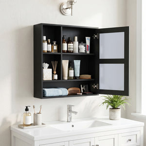 Wall-Mounted Mirror Cabinet with 2 Hidden Shelves and 3 Open Compartments-Black view 6