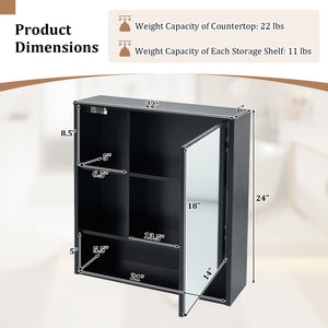 Wall-Mounted Mirror Cabinet with 2 Hidden Shelves and 3 Open Compartments-Black view 5