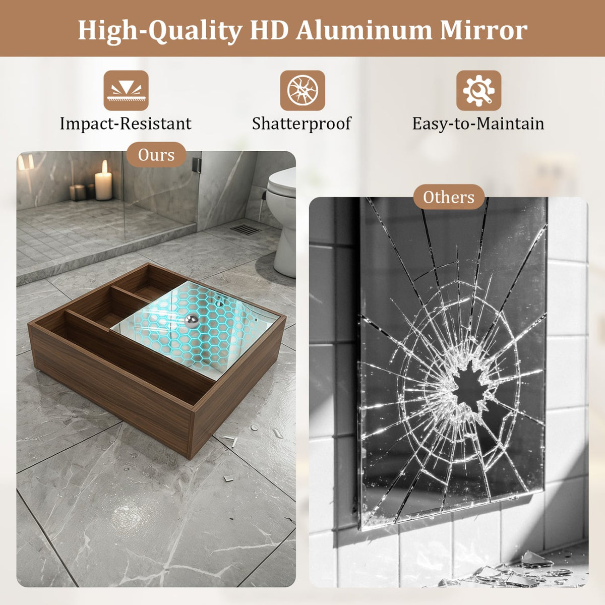 Wall-Mounted Mirror Cabinet with 2 Hidden Shelves and 3 Open Compartments-Walnut view 9