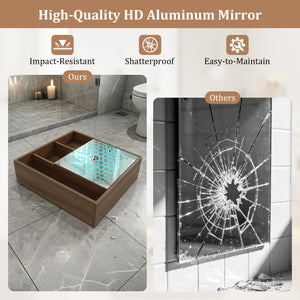 Wall-Mounted Mirror Cabinet with 2 Hidden Shelves and 3 Open Compartments-Walnut view 9