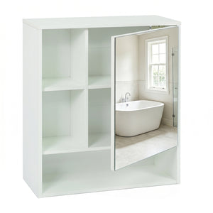 Wall-Mounted Mirror Cabinet with 2 Hidden Shelves and 3 Open Compartments-White view 4