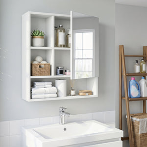 Wall-Mounted Mirror Cabinet with 2 Hidden Shelves and 3 Open Compartments-White view 3