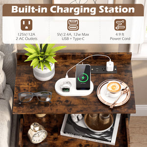 Wall-mounted Nightstand with LED Lights and Charging Station for Bedroom-Rustic Brown view 7