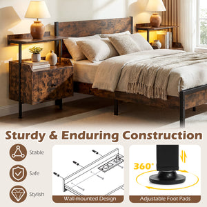 Wall-mounted Nightstand with LED Lights and Charging Station for Bedroom-Rustic Brown view 8