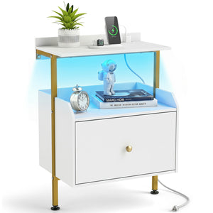 Wall-mounted Nightstand with LED Lights and Charging Station for Bedroom-White view 4