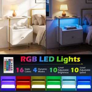 Wall-mounted Nightstand with LED Lights and Charging Station for Bedroom-White view 6
