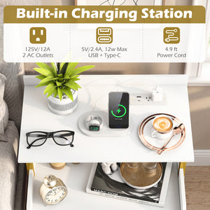 Wall-mounted Nightstand with LED Lights and Charging Station for Bedroom-White view 7