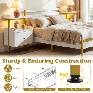 Wall-mounted Nightstand with LED Lights and Charging Station for Bedroom-White view 8