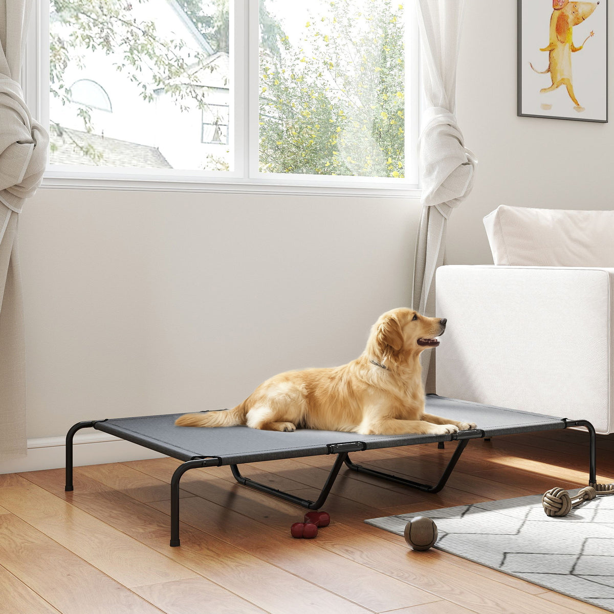 Elevated Dog Bed, Outdoor Dog Cot, Raised Dog Bed for Large Dogs with Breathable Mesh, Beige – view 14