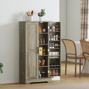 50" Pantry Storage Cabinet, Farmhouse Kitchen Pantry Cabinet with Doors, Adjustable Shelves, Distressed Grey