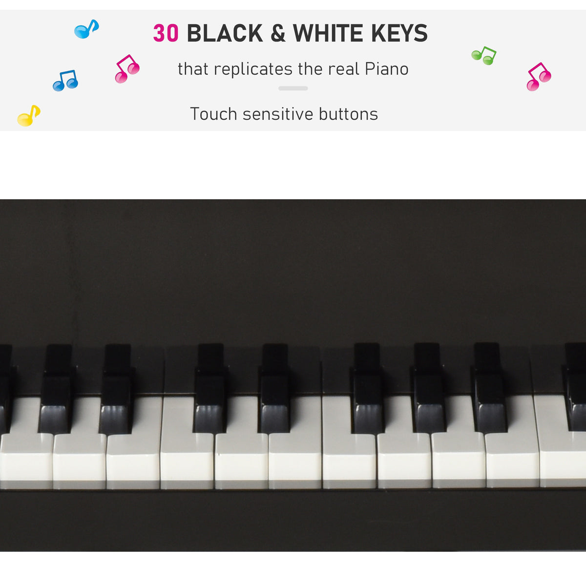Modern Kids Piano, 30 Keys, Set of 2, Mini Toy for Child, Grand Piano with Music Stand and Bench – view 5