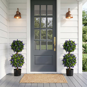 2.3ft Set of 2 Artificial Plants, Lavender Flowers Ball Trees with Pot, for Home Indoor Outdoor Decor