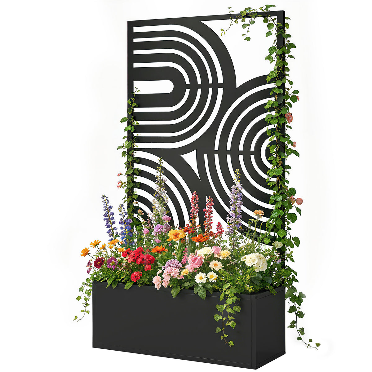 Metal Planter Box with Trellis, 44.5" Raised Garden Bed with Trellis Privacy Screen for Climbing Plants