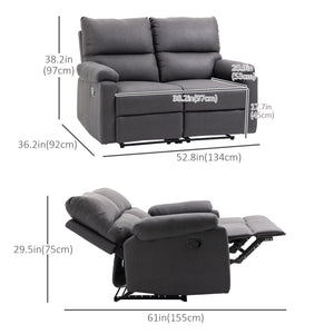 2 Seater Reclining Chair, Loveseat Recliner Sofa with Footrest and Split Backrest, Dark Grey