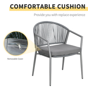 3-Piece Rattan Bistro Set, Garden Seating Group with 2 Armchairs and Coffee Table, Balcony Furniture Set, Grey