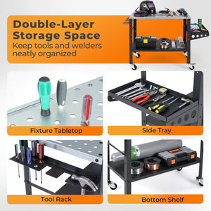 Welding Table 36x18 inches with Lockable Wheels and 144 Fixture Holes and Tool Slots view 7