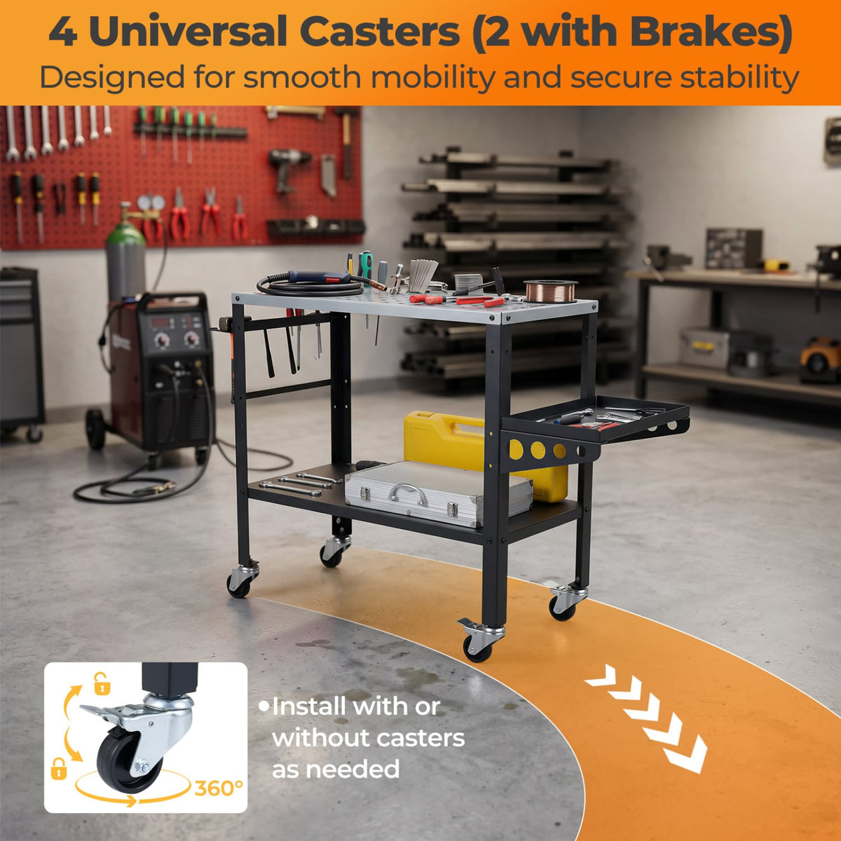 Welding Table 36x18 inches with Lockable Wheels and 144 Fixture Holes and Tool Slots view 8