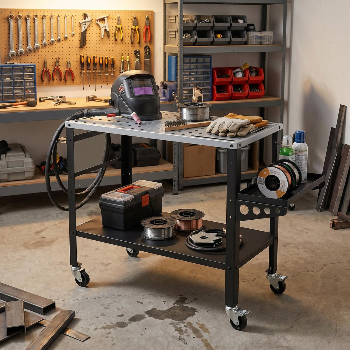 Welding Table 36x18 inches with Lockable Wheels and 144 Fixture Holes and Tool Slots view 3