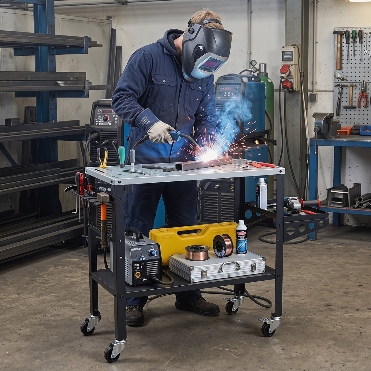 Welding Table 36x18 inches with Lockable Wheels and 144 Fixture Holes and Tool Slots view 2