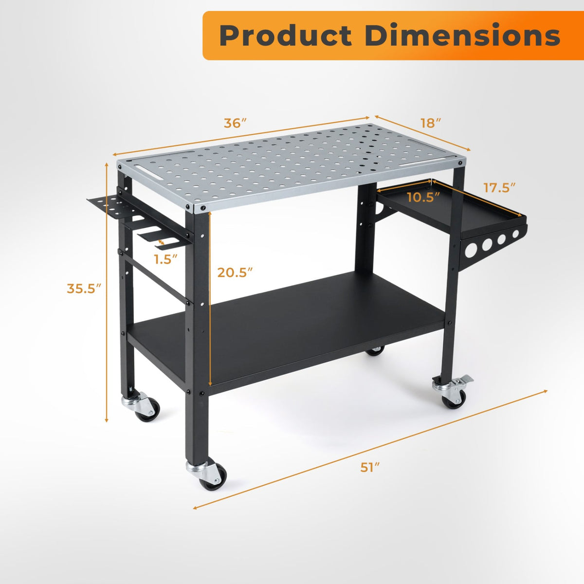 Welding Table 36x18 inches with Lockable Wheels and 144 Fixture Holes and Tool Slots view 5