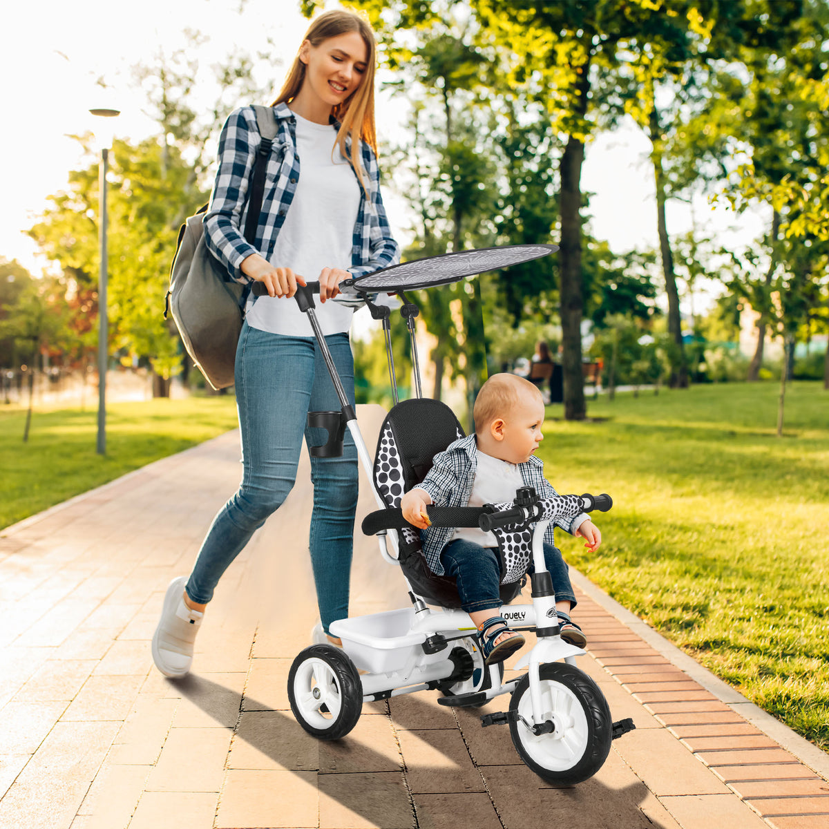 Qaba 6 in 1 Kids Tricycle with Removable Handlebar and Canopy, Navy