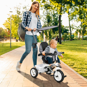 Qaba 6 in 1 Kids Tricycle with Removable Handlebar and Canopy, Navy