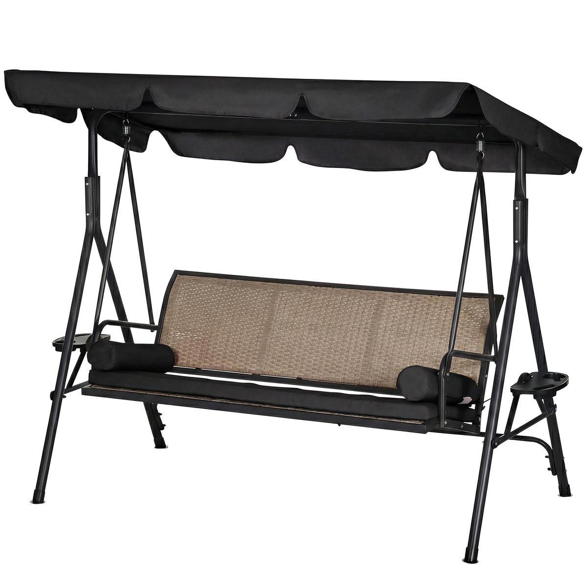 3-Seat Patio Swing Chair, Outdoor Canopy Swing Glider with Adjustable Shade, Rattan Seat and Steel Frame – view 4