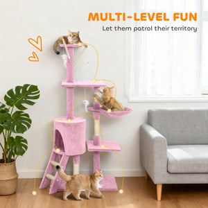 53" Cat Tree Tower, Kitten Activity Centre with Scratching Posts, Condo, Perches, Ladder, Hammock – view 38