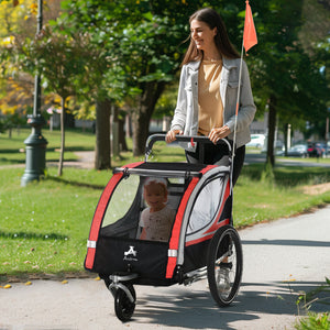 Aosom 3-in-1 Bike Trailer for Kids, Running Stroller with 2 Seats, Jogging Cart with 5-Point Harness, Storage Units