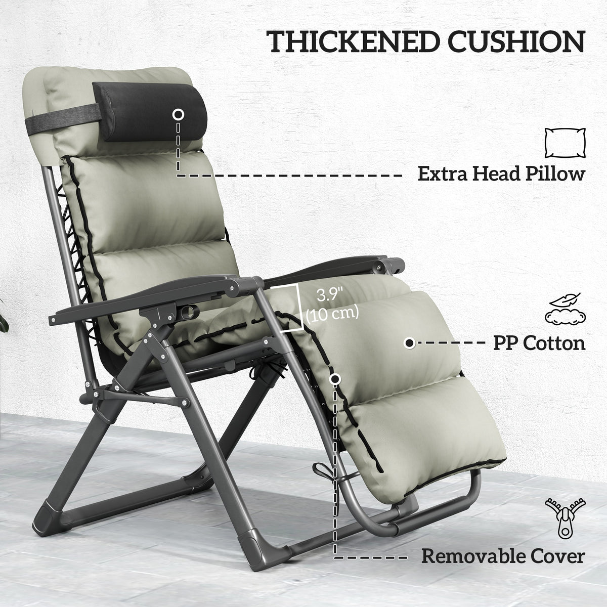 2pcs Reclining Zero Gravity Chair with Adjustable Backrest, Folding Garden Sun Lounger with Removable Cushion, Grey