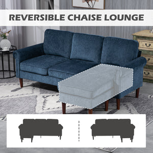 L Shape Sofa, Modern Sectional Couch with Changeable Chaise Lounge, Wooden Legs, Corner Sofa for Living Room, Dark Blue