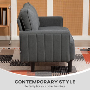 Loveseat Sofa, Linen 2 Seater Sofa Couch with Thick Padded Seat & Backrest for Living Room, Home Office, Dark Grey