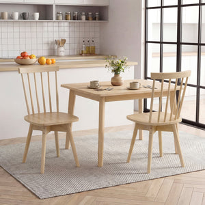 Windsor Dining Chairs Set of 2 Mid Century Rubber Wood Kitchen Chairs with Swivel Seat-Natural view 2