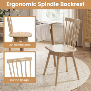 Windsor Dining Chairs Set of 2 Mid Century Rubber Wood Kitchen Chairs with Swivel Seat-Natural view 5