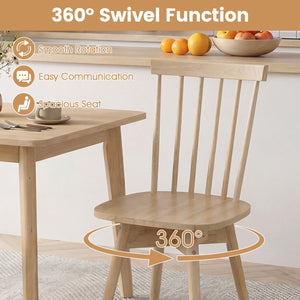 Windsor Dining Chairs Set of 2 Mid Century Rubber Wood Kitchen Chairs with Swivel Seat-Natural view 6
