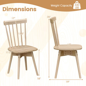 Windsor Dining Chairs Set of 2 Mid Century Rubber Wood Kitchen Chairs with Swivel Seat-Natural view 4