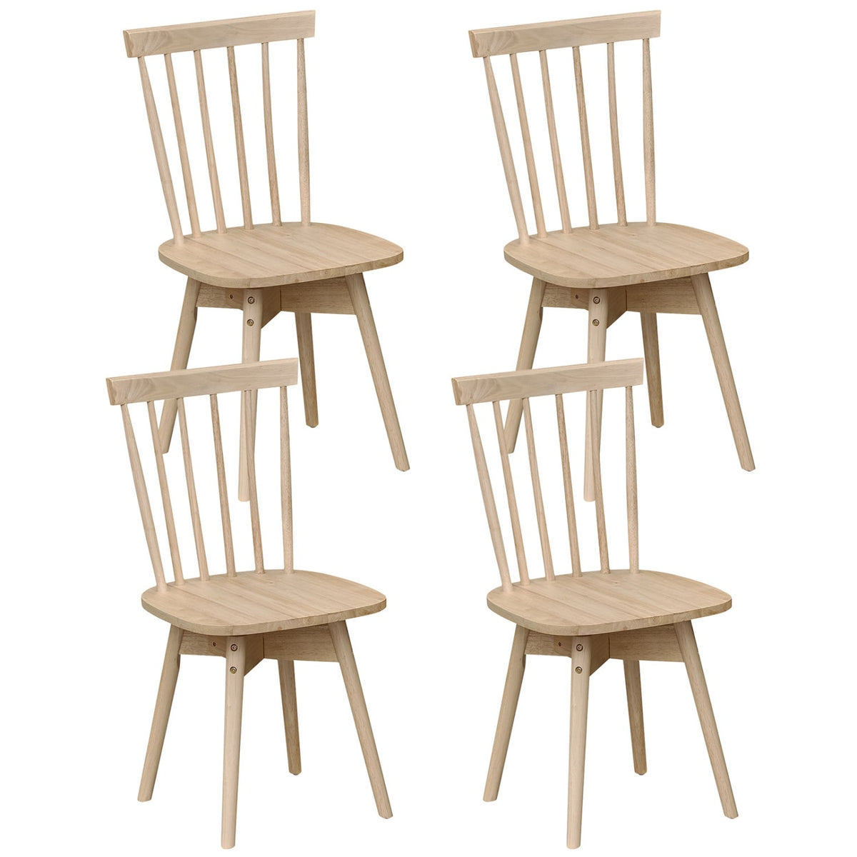 Windsor Dining Chairs Set of 4 Mid Century Rubber Wood Kitchen Chairs with Swivel Seat-Natural