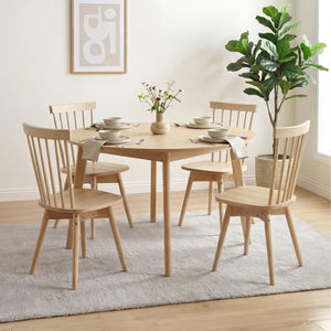 Windsor Dining Chairs Set of 4 Mid Century Rubber Wood Kitchen Chairs with Swivel Seat-Natural view 2