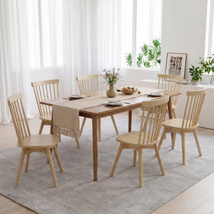 Windsor Dining Chairs Set of 4 Mid Century Rubber Wood Kitchen Chairs with Swivel Seat-Natural view 3