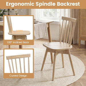 Windsor Dining Chairs Set of 4 Mid Century Rubber Wood Kitchen Chairs with Swivel Seat-Natural view 5